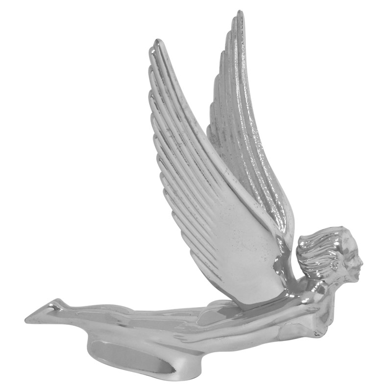 Chrome Flying Goddess With Vertical Wings Hood Ornament By Grand General