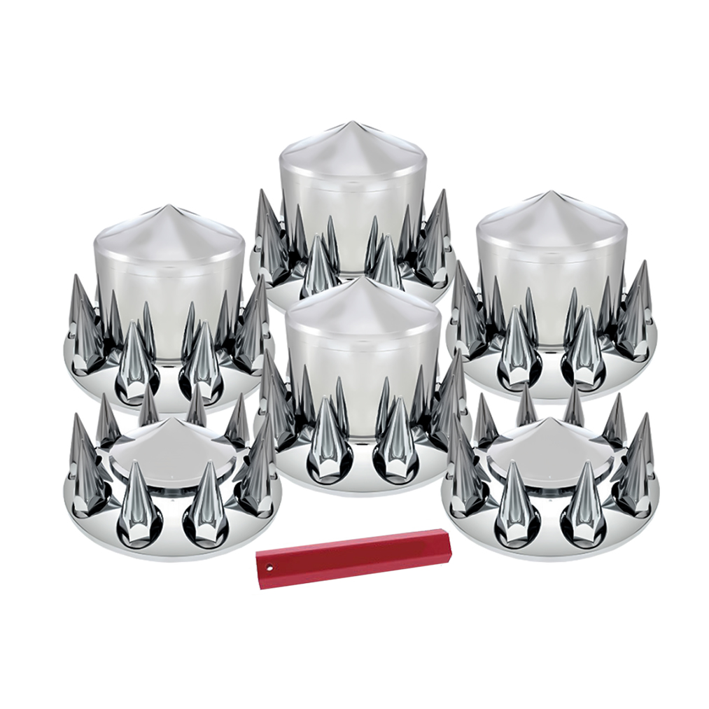 Complete Chrome Pointed Axle Cover Kit with Spiked Lug Nut Covers