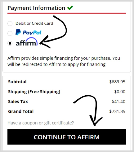Selecting Affirm